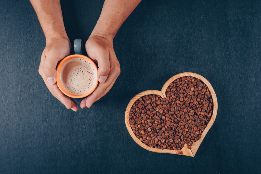 Cup of coffee and coffee beans